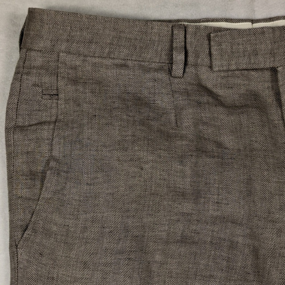 Billy Reid Mens 36 Brown Herringbone 100% Linen Dress Pants